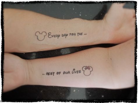 Wedding Anniversary Tattoo, Disney Couple Tattoos, Married Couple Tattoos, Tattoos Disney, Couple Disney, Anniversary Tattoo, Couple Tattoos Love, Cute Couple Tattoos, Couples Tattoos