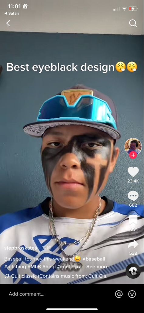 Fun Eye Black Softball, Cool Eye Black Designs For Baseball, Eyeblack Ideas For Baseball, Batman Eyeblack Softball, Team Spirit Face Paint Ideas, Cool Eye Black Designs For Softball, Cross Eye Black Softball, Eyeblack Ideas Sports, Eye Black Ideas Baseball