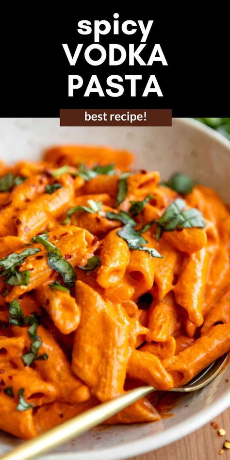 This easy spicy vodka pasta is a healthier take on the famous gigi hadid pasta. This vegan friendly pasta recipe is spicy, with roasted red peppers and perfect for an easy dinner. Spicy Vodka Pasta, Gigi Hadid Pasta, Hadid Pasta, Spicy Pasta Recipes, Quick Vegetarian Dinner, Red Pasta, Dairy Free Pasta, Red Pepper Pasta, Spicy Pasta