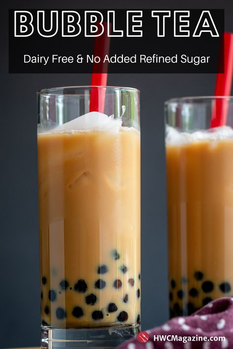 Homemade Cream Earl Grey Bubble Tea is the summer’s most refreshing beverage made with dairy free coconut milk, earl grey tea, chewy boba balls (black tapioca pearls) and lightly sweetened with date paste. (vegan, dairy-free) #HWCMagazine #bubbletea #tea #bobo #earlgrey #tea #teatime #vegan #dairyfree #icedtea #asianbeverage #drink #bobotea / https://www.hwcmagazine.com Dairy Free Boba Tea, Boba Balls, Iced Chai Tea Latte, Iced Chai Tea, Homemade Bubbles, Matcha Chocolate, Dairy Free Cream, Ice Milk, Tapioca Pearls