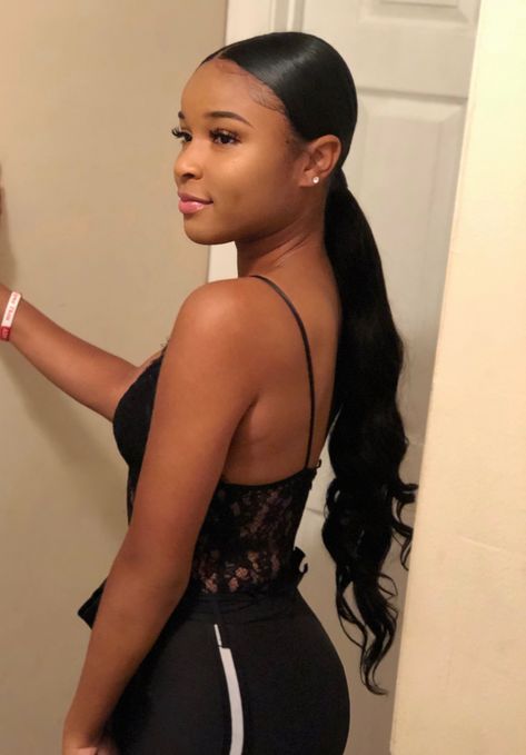 Center Part Low Ponytail Black Women, Straight Low Ponytail Hairstyles, Pageant Hairstyles Black Women, Low Extended Ponytail Weave Middle Part, Middle Part Low Curly Ponytail Black Women, Slick Back Ponytail Lace Wig, Slickback Ponytail Middle Part, Low Pony Hairstyles Middle Part, Slick Back Low Ponytail Prom