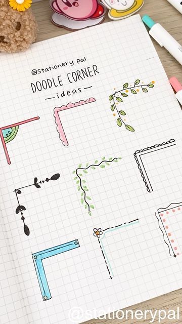 Simple Doodle Borders, Notebook Presentation Ideas, Corner Journal Ideas, Corner Doodle Ideas, Border Design Using Ballpen, Notebook Ideas Cover Design Simple, Journal Border Ideas Aesthetic, Paper Corner Designs Simple, Doodle Corner Ideas