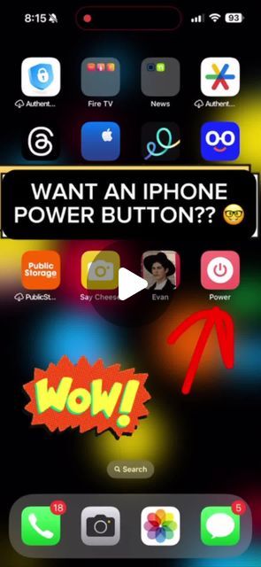 Jennifer Dove on Instagram: "Want an iPhone POWER BUTTON? Let me show you how to add it using shortcuts! Here are the steps! 1. Open the Shortcuts app and tap the + at the top right 2. Search in the search bar for “Shut Down” and tap it. 3. Tap the drop down (v) at the top and rename it (Power), change icon (choose what you want) 4. Tap the share icon at the bottom to “add to your home screen”. 5. Find it on your Home Screen! You just made a custom shortcut that’s pretty darn cool! #techgirljen #iphonetipsandtricks #iphoneshortcuts #shortcuts #techtips" Iphone Info, Share Icon, Phone Hacks, Iphone Hacks, Search Bar, Power Button, Fire Tv, Tv News, Home Screen