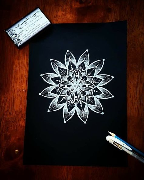 1st Hand-drawn Mandala on black paper, drawn with a white gel pen. Gel Pen Black Paper, White Gel Pen On Black Paper, White Ink Drawing On Black Paper, Mandala On Black Paper, Drawing Mandalas, Gel Pen Art, Boho Journal, White Marker, Black Journal