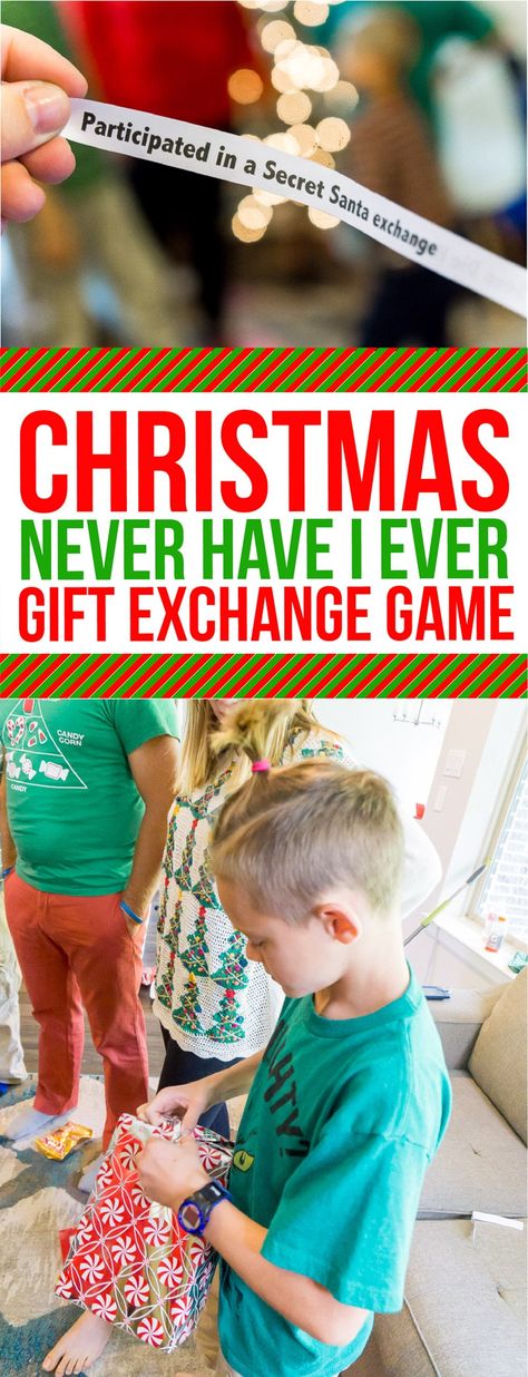 This Christmas Never Have I Ever game is one of the most funny gift games we’ve ever played! Perfect if you’re looking for something for adults, teens, or even for kids! With a printable list of over 50 clean Never Have I Ever questions, it’s one of those ideas you just have to try! Never Have I Ever Game, Christmas Party Games For Groups, Gift Games, Funny Christmas Games, Christmas Gift Exchange Games, Christmas Gift Games, Christmas Games For Adults, Gift Exchange Games, Kitty Party Games