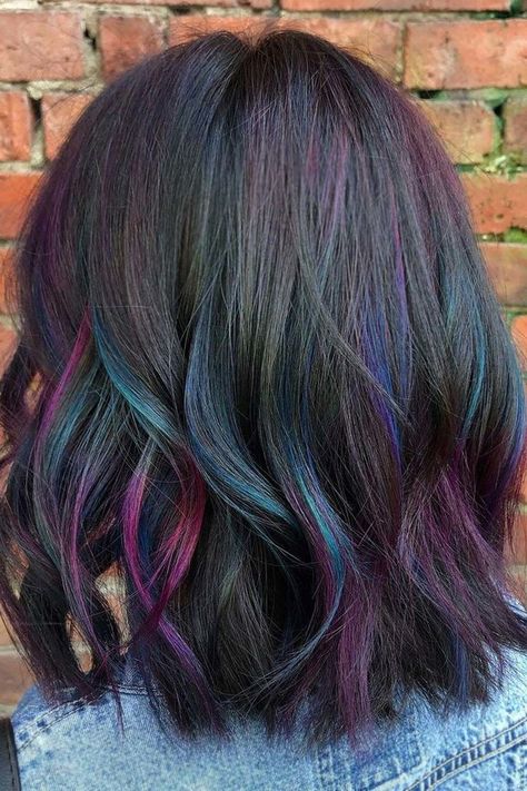 Blue And Purple Highlights Hair Ideas ❤ #lovehairstyles #hair #hairstyles #haircuts Purple Peekaboo Hair, Blue Brown Hair, Purple Brown Hair, Blue Hair Color Ideas, Blue Purple Hair, Blue Hair Highlights, Light Streaks, Peekaboo Hair Colors, Purple Hair Highlights