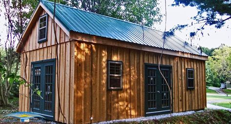 Sustainable Facade, Cabin Siding, Wood Cabins, Facade System, Hardboard Siding, Rustic Shed, Deck Landscaping, Ranch Houses, Board And Batten Exterior