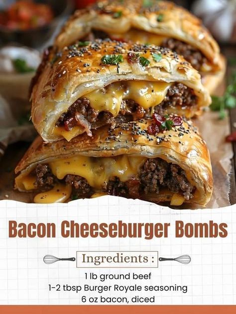 grandma's favorite recipes🍲🍟🥘 | Bacon Cheeseburger Bombs | Facebook Bacon Mac N Cheese Burger Wrap, Hamburger Bacon Recipes, Battered Bacon, Hamburg Recipes, Cheeseburger Recipes, Mac And Cheese Burger, Grilled Burger Recipes, Sliders Recipes, Savoury Treats