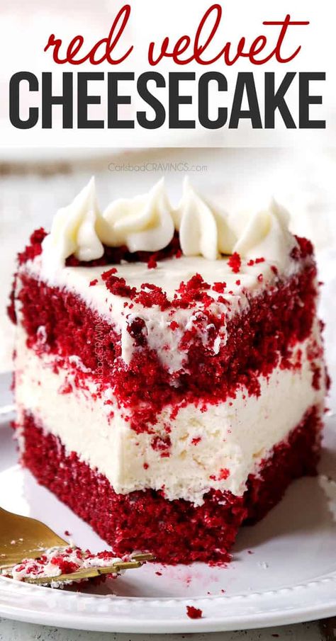 Red Velvet Cheesecake Cake Recipe, No Bake Red Velvet Cheesecake Recipes, Red Velvet No Bake Cheesecake, Best Red Velvet Cheesecake Recipe, Red Velvet Cheesecake Recipes, Easy Red Velvet Cheesecake, Red Velvet Cake Cheesecake, Cheesecake Icing, Red Velvet Cheesecake Recipe