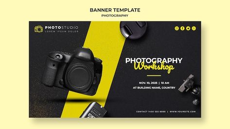 Banner photography workshop template | Free Psd #Freepik #freepsd #studio-banner #camera-banner #photographer-banner #banner Photography Banner, Workshop Template, Banner Photography, Birthday Banner Background Hd, Rendering Background, Camera Tattoos, Flex Banner Design, Photo Social Media, Banner Background Hd