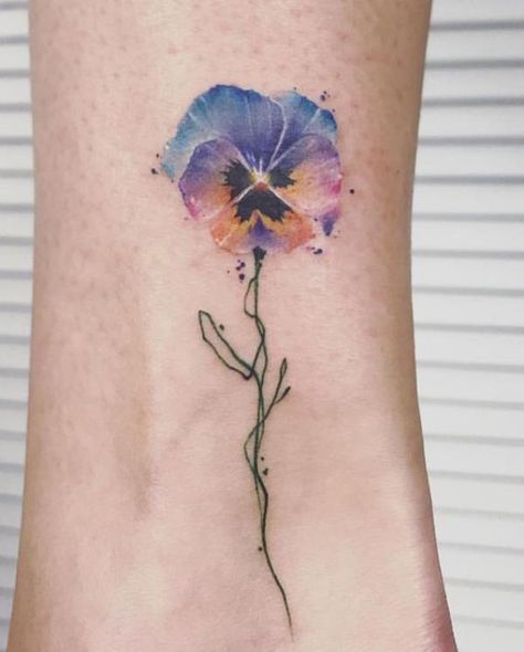 Luisa Tattoo Encanto, Pansy Butterfly Tattoo, Pansy And Butterfly Tattoo, Violet Flower Tattoo Watercolor, Watercolor Pansy Tattoo, Viola Tattoo Flower, Viola Flower Tattoo, Pansie Tattoo, Sisu Tattoo