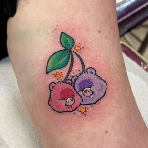 Tenderheart Bear Tattoo, Matching Care Bear Tattoos, Carebear Tattoo Ideas, Care Bear Heart Tattoo, Small Care Bear Tattoo, Care Bears Tattoo Ideas, Carebears Tattoos, Grumpy Bear Tattoo, Carebear Tattoo Small