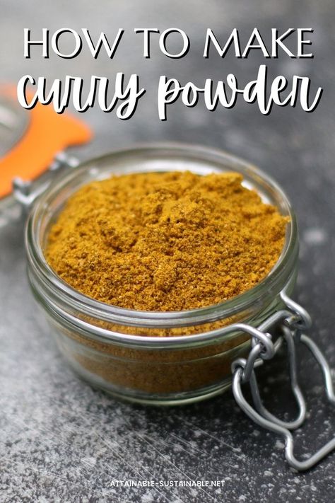 swing top jar with curry powder. Yellow Curry Powder, Curry Spice Mix, Yellow Curry Recipe, How To Make Curry, Homemade Curry Powder, Curry Seasoning, Yellow Curry, Spice Mix Recipes, Curry Spices