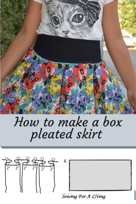 Box Pleated Skirt, Skirt Diy, How To Make Skirt, Skirt Sewing, Box Pleat Skirt, Elastic Waist Skirt, Skirt Patterns Sewing, Sewing Skirts, Old T Shirts