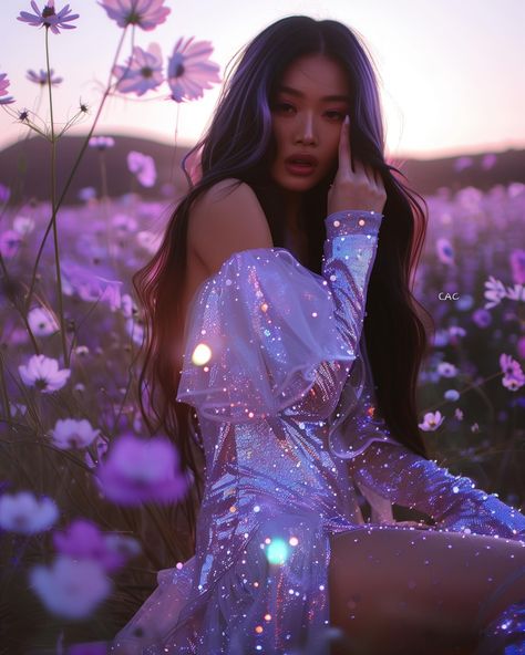 Lavender🪻Love In need of some glitter this Saturday? ✨I’ve got you! Enjoy my latest fashion creations in gorgeous sparkly lavender colors 💜 Which glitter dress is your favorite? 😍 #sprinkleofai #aifashion #glitter #sparkle #sparkles #glamour #glamorous #iridescent #iridescence #aifashiondesign #lavender #midjourney #opulence Purple Outfit Women, Panem Fashion, Purple Fairytale, Lavender Outfit, Chelsea Wedding, Black Fairy, Museum Fashion, Fairytale Photography, Bollywood Outfits