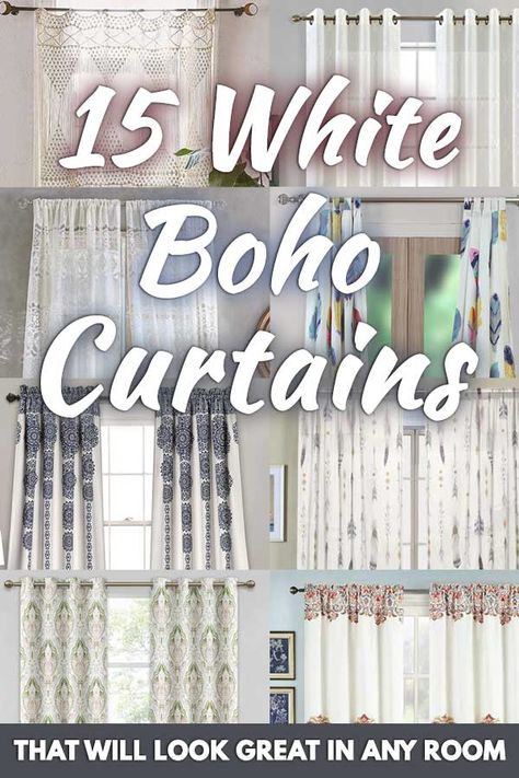 Boho Curtains Diy, White Boho Curtains, Boho Curtains Living Room, Boho Kitchen Curtains, Boho Window Treatments, Boho Style Curtains, Boho Teen Bedroom, Cortina Boho, Rideaux Boho