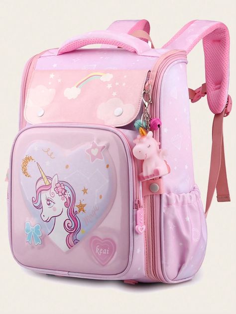 New Style Cute Cartoon Unicorn Kids' Backpack With Pendant | SHEIN USA Cartoon Unicorn, Unicorn Kids, Kids Backpacks, New Style, Cute Cartoon, Lunch Box, Backpacks, Pendant