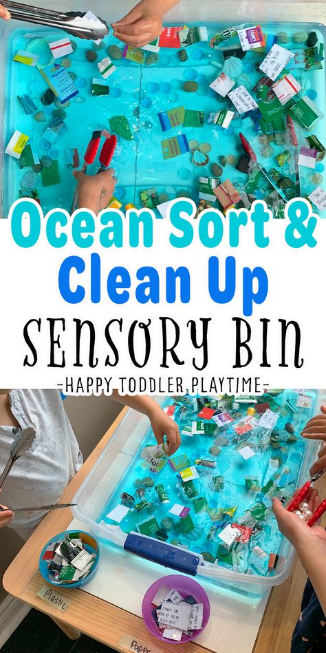 Ocean Dramatic Play, Sorting Sensory Bin, Earth Day Preschool Activities, Centers Preschool, Ochrana Prírody, Water Unit, Ocean Theme Preschool, Recycling Activities, Earth Day Projects