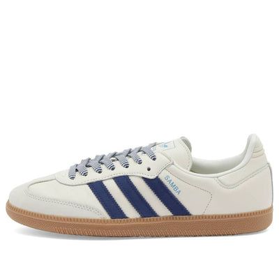 (WMNS) adidas Samba OG 'Off White Dark Blue' JI3907 Love Shack Fancy Sambas, Navy Blue Sambas, Light Blue Sambas, Addis Shoes, Navy Sambas, Adidas Samba Blue, Blue Sambas, Blue Samba, Adidas Gazelle Blue