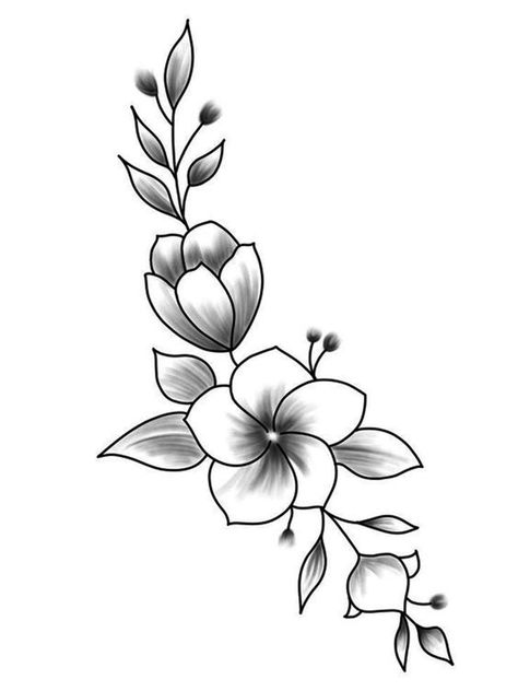 Simple Flower Design Drawing, Simple Flower Tattoo Designs, Pretty Flower Drawings, Easy Flower Tattoos, Easy Flower Drawings, Pencil Drawings Of Flowers, Flower Pattern Drawing, Flower Drawing Design, Flower Art Drawing