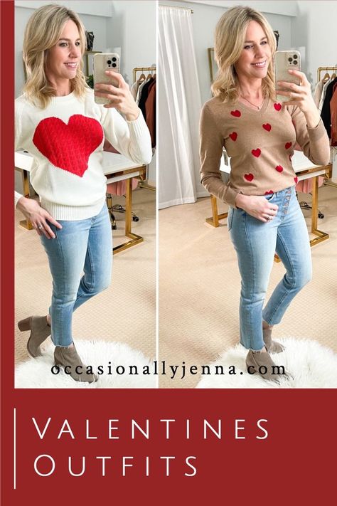 Valentines Tops For Women, Valentines Clothes Women, Valentine Sweaters For Women, Valentine Casual Outfit, Womens Valentines Day Outfit, Valentines Day Outfits For Women Casual, Valentines Sweaters, Valentines Day Looks Outfit, Cute Valentines Outfits For Women