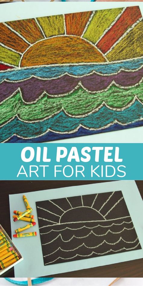 Water Oil Pastel, Oil Pastel Art For Kids, Chalk Pastel Art, Oil Pastel Drawings Easy, 2nd Grade Art, Creative Kids Crafts, Oil Pastel Art, Art Activity, Oil Pastel Drawings