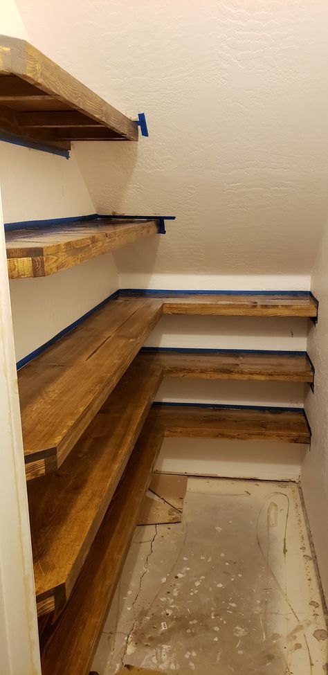 Pantry shelves Under The Stairs Pantry, Under Stairs Cupboard Storage, Shelves Under Stairs, Cabinet Under Stairs, Stairs Pantry, Under Stairs Pantry, Room Under Stairs, Closet Under Stairs, Pantry Closet Design