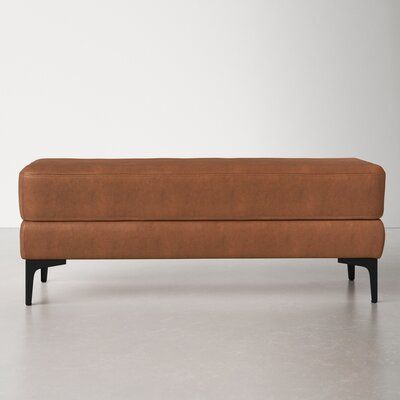 This product is the handsome accent piece that will enrich the look and feel of the living room, bedroom, or entryway. Transitionally styled to blend with any room décor, the manufacturer proudly showcases a slender profile and thickly cushioned top. | AllModern Upholstered Bench Faux Leather/Leather in Brown, Size 18.0 H x 48.0 W x 18.0 D in | Wayfair Contemporary Bench, Leather Bench, Living Room Bench, Upholstered Bench, Modern Furniture Living Room, Guest Bedrooms, Leather Upholstery, All Modern, Modern Living Room