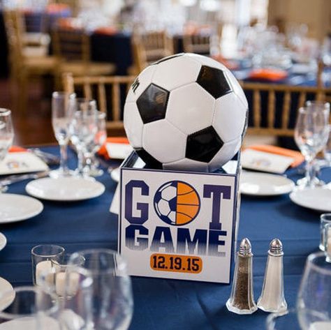 Soccer themed photo cube centerpieces custom made for your celebration.  Two sides can be your logo and two sides can be photos of the guest of honor or favorite team players.   Soccer ball  is not provided but the cube itself are produced to hold the ball securely. -Finished dimension measures 8X8 -All photos and logos should be emailed to thedecoratedparty@gmail.com upon ordering -If using your logo provide in AI, EPS, or PDF format -If using photographs please provide hi resolution photos Ple Soccer Centerpiece Ideas, Photo Cube Centerpiece, Soccer Parties, Cube Centerpiece, Soccer Centerpieces, Soccer Banquet, Soccer Ideas, Themed Centerpieces, Centerpieces Party