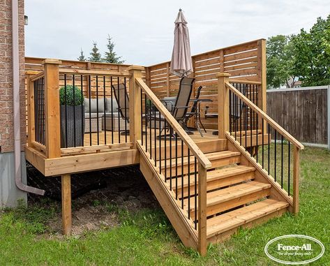 Pressure Treated Sun Deck | Products | Fence All | Ottawa, ON Small Wood Deck Ideas, Pressure Treated Wood Deck, Treated Wood Deck, Porch Renovation, Deck Upgrade, Pressure Treated Deck, Deck Diy, Sun Deck, Porch Remodel