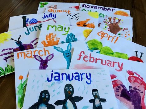 Footprint Calendar, Handprint Calendar, Baby Art Projects, Footprint Crafts, Footprint Art, Handprint Crafts, Daycare Crafts, Print Calendar, Handprint Art