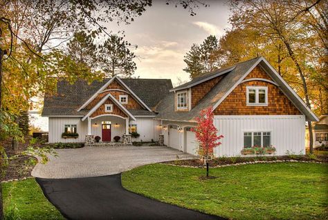 I lilke this combination of white board and batten and natural cedar shake. Land's End Development Exterior Beach House, Cedar Shingle Siding, White Farmhouse Exterior, White Exterior Houses, Cedar Shake, White Siding, Lake Houses Exterior, Cedar Shakes, Farmhouse Paint Colors