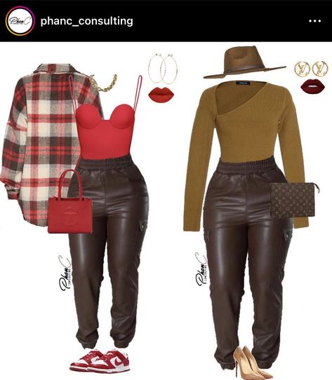 Dark Orange Outfits For Women, Black And Dark Brown Outfit, Plus Size Vegas Outfits Winter, Carribean Cruise Vacation Outfits, Rust Outfit, Leather Pants Outfit Casual, Brown Leather Pants Outfit, Trendy Outfit Ideas, Plus Size Fall Outfit