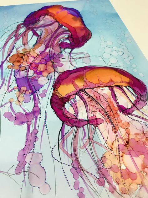 jellyfish | Alcohol ink painting, Alcohol ink art, Environmental art Alcohol Ink Ocean, Jellyfish Art, Alcohol Ink Crafts, Ink Crafts, Dream Painting, Diy Watercolor Painting, Fauvism, Art Folder, Ink Artwork