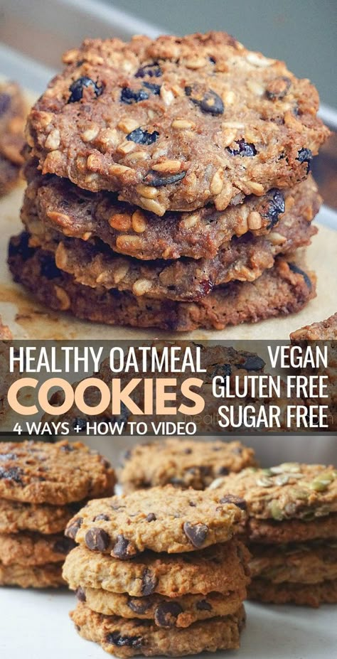 Simple Clean Eating, Healthy Oat Cookies, Oatmeal Applesauce Cookies, Sugar Free Oatmeal, Applesauce Cookies, Vegan Oatmeal Cookies, Vegan Gluten Free Cookies, Gluten Free Oatmeal Cookies, Healthy Oatmeal Cookies