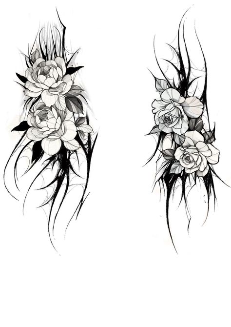 Giant Flower Tattoo, Stipple Flower Tattoo Design, Dark Floral Tattoo Design, Gothic Flowers Tattoo, Spooky Floral Tattoo, Arm Tattoo Flower, Shoulder Arm Tattoo, Black Floral Tattoo, Gothic Flower Tattoo