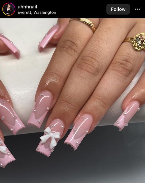 Bow Nail Designs, Organizator Grafic, Girly Acrylic Nails, Long Square Acrylic Nails, Acrylic Nails Coffin Short, Nagel Inspo, Short Acrylic Nails Designs, Pink Acrylic Nails, Square Acrylic Nails