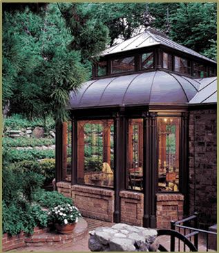 It is a dream of mine to have a conservatory someday! Amazing Patios, Conservatory Sunroom, Victorian Conservatory, Conservatory Greenhouse, Gazebo Ideas, Conservatory Garden, Brick Paneling, Copper Roof, Real Estat