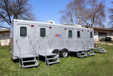 Deluxe Flush Luxury Restroom Trailer | Fancy Porta Potties Fancy Porta Potty, Bathroom Trailer Wedding, Bathroom Trailer, Luxury Restroom, Restroom Trailer, Porta Potty, Portable Restrooms, 50 Party, Construction Jobs