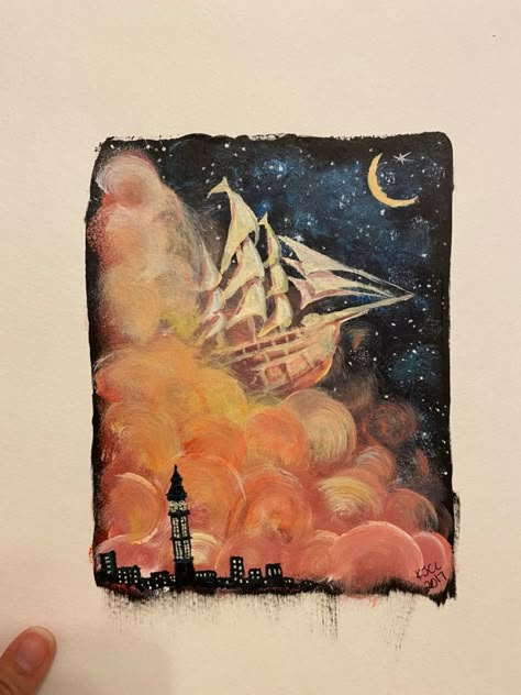 Peter Pan Acrylic Painting, Peter Pan Painting Ideas, Peter Pan Artwork, Neverland Painting, Peter Pan Crafts, Peter Pan Painting, Big Ben Drawing, Peter Pan Drawing, Peter Pan Decor