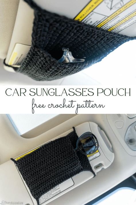 Crochet While Traveling, Car Decor Diy Crafts, Crochet Car Sunglasses Holder, Crochet Sunglass Case Free Pattern, Car Sunglasses Holder Diy, Crochet Handy Things, Crochet Tissue Holder For Car, Crochet Pattern Car Accessories, Car Crochet Accessories Pattern