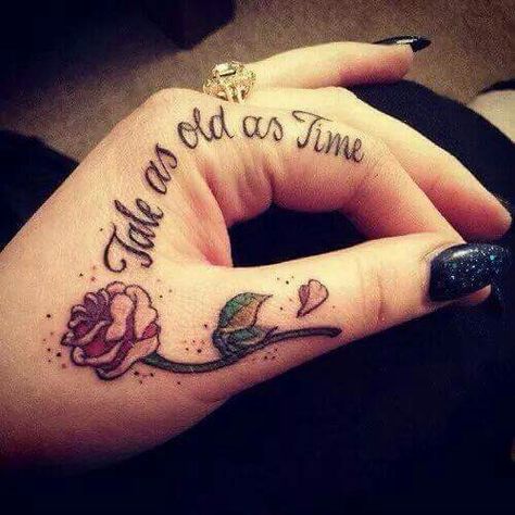 Tale ad old as time beauty and the beast tattoo Dp Profile, Beauty And The Beast Tattoo, Whatsapp Images, Tato Jari, Petit Tattoo, Rose Tattoos For Women, Disney Princess Tattoo, Princess Tattoo, Finger Tattoo Designs