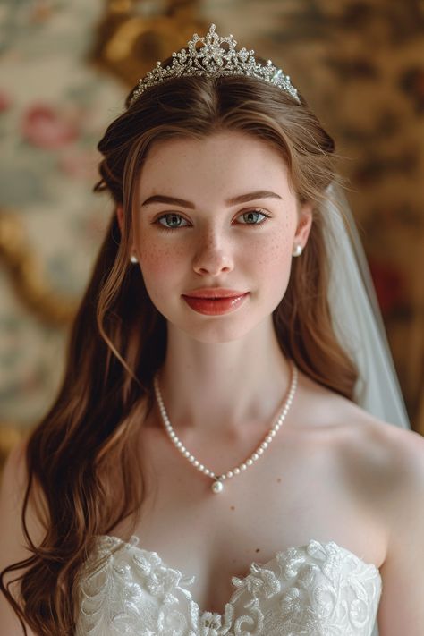 Wedding Dress Hair Down, Wedding Hairstyles With Veil And Tiara, Unique Bridal Looks, Bride Hair Styling, Wedding Bride Hairstyles, Wedding Dress Hairstyles, Hairstyle For Bride, Bridesmaid Wedding Hair, Royal Hairstyles