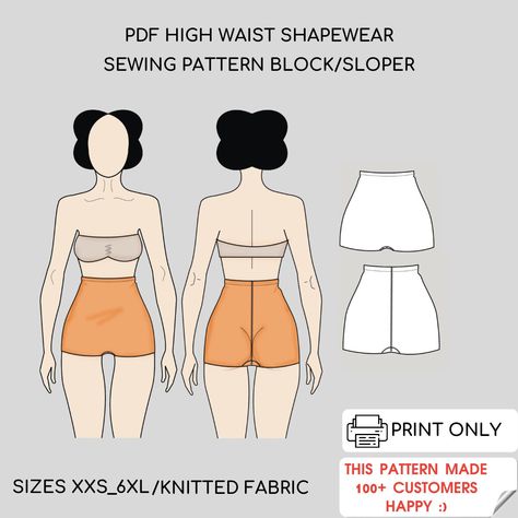 High Waist Shapewear, Swimsuit, Yoga Shorts, Pole Dance Bottom, Tankini | Pdf Body Shaping | Sewing Pattern Block | Printable Pdf Sewing Pattern Block | Sizes XXS-6XL Are you a self-taught sewer or a professional fashion designer? Fashion student or graduate, crafter, seamstress, tailor, or pattern maker? Do you create patterns for fun or professional? Then this is for you! It is a Women's Pdf Sewing Patterns Block (Sloper) for knitted fabrics It is a TOOL (Basic Template), to work with and deve Shapewear Swimsuit, Tankini With Shorts, Waist Shapewear, Fashion Student, Pattern Maker, Student Fashion, Professional Fashion, Pole Dance, Yoga Shorts