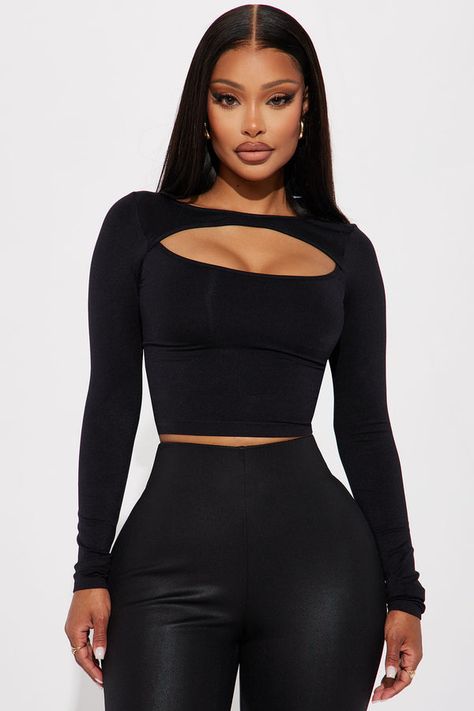 Like I Said Seamless Cut Out Top - Black | Fashion Nova College Outfits Fall, Jodie Joe, Outfits Nyc, Boat Neck Long Sleeve, Spring Ootd, Purple Knit, Office Casual Outfit, Fasion Outfits, Seamless Top