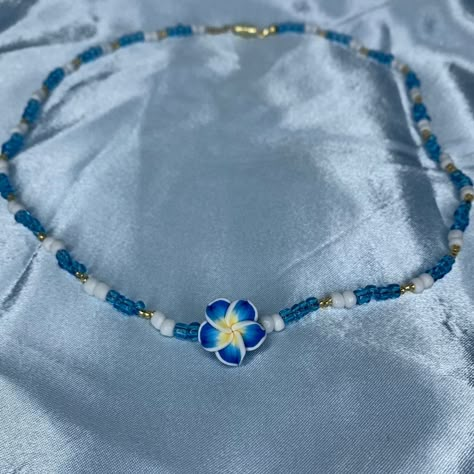 H2o Jewelry, Beaded Necklace Beach Aesthetic, Hippie Blue Necklaces For The Beach, Handmade Ocean-inspired Beaded Necklace For Summer, 2000s Coconut Girl, Coconut Girl Jewelry, Coconut Girl Necklace, Blue Plumeria, Tropical Necklace