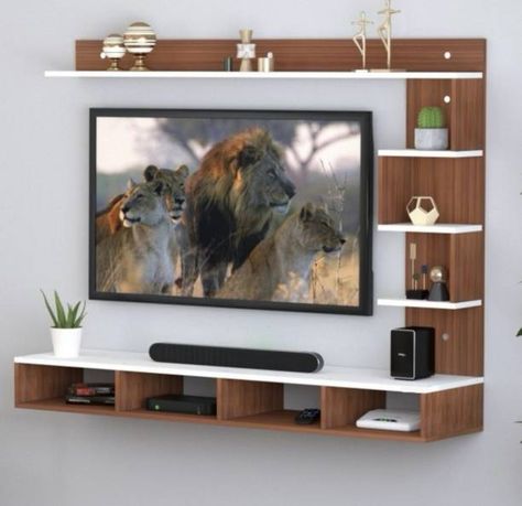 Simple Tv Unit Design, Tv Wall Shelves, Wall Mounted Tv Unit, Floating Tv Shelf, Tv Entertainment Unit, Tv Unit Furniture Design, Tv Shelf, Living Room Tv Unit Designs, Tv Wall Decor