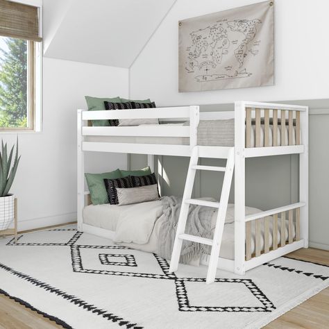 PRICES MAY VARY. Scandinavian Low Twin Bunk Bed: Our bestselling fun and functional design with clean lines and a modern, two-tone style; Low bunk bed is great for smaller spaces and safe for younger children, with a low height that keeps them closer to the floor Superior Quality: Our kids low bunk beds are crafted with knot-free, solid wood and non-toxic, low-VOC finishes; Solid wood twin bed frames are extra durable with a style that pairs with every room décor Sturdy & Stable: Twin low bunk b Modern Bunk Bed, Modern Bunk, Minimalist Kids Room, Solid Wood Bunk Beds, Low Bunk Beds, Modern Bunk Beds, White Bunk Beds, Wooden Bunk Beds, Big Kid Bed