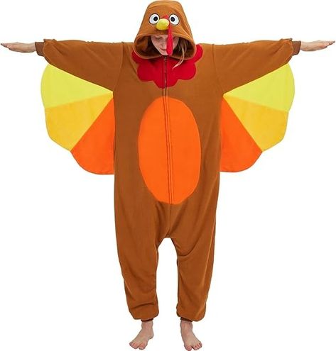 Amazon.com: CUTTUECD Adult Turkey Costume Onesie Pajamas - Halloween & Thanksgiving One-Piece Cosplay Suit for Women and Men : Clothing, Shoes & Jewelry Turkey Costume Diy, Thanksgiving Play, Turkey Crown, Pajama Onesie, Turkey Costume, Colorful Wings, Animal Halloween Costumes, Onesie Costumes, One Piece Cosplay