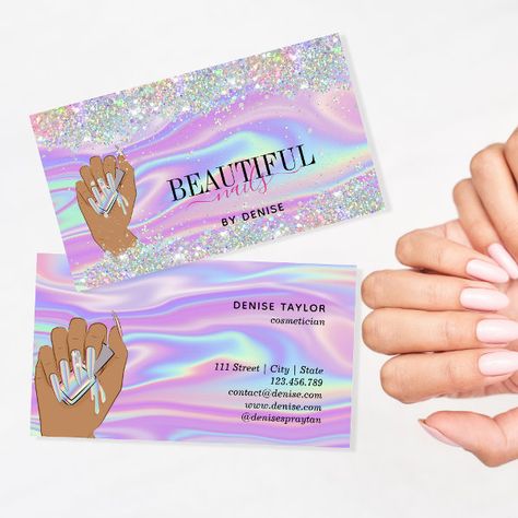 Makeup artist Wink Eye Beauty Salon Lash Extension Business Card Background Nails, Nails Technician, Lash Extension Business, Foil Background, Hand Nails, Woman Hand, Salon Business Cards, Seasonal Nails, Holographic Foil